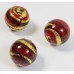 1 Murano Glass Dark Ruby Red & Black Lines Gold Foiled 16mm Round Bead