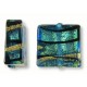 2 Murano Glass Kingfisher Green & Black Lines 15mm Square Gold Foiled Beads
