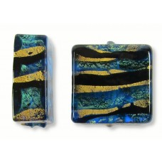 1 Murano Glass Kingfisher Green & Black Lines 20mm Square Gold Foiled Spangle Bead