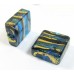 1 Murano Glass Kingfisher Green & Black Lines 20mm Square Gold Foiled Spangle Bead