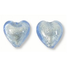 2 Murano Glass Light Sapphire White Gold Foiled 10mm Heart Beads