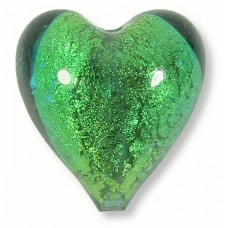 1 Murano Glass Verde Marino Gold Foiled 20mm Heart