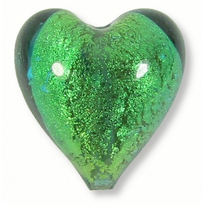 1 Murano Glass Verde Marino Gold Foiled 20mm Heart