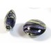1 Murano Glass Purple Velvet & Black Lines White Gold Foiled 16mm Lentil Bead