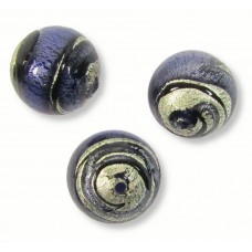 1 Murano Glass Purple Velvet & Black Lines White Gold Foiled 12mm Round Bead