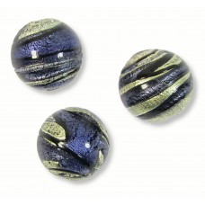 1 Murano Glass Purple Velvet & Black Lines White Gold Foiled 16mm Round Bead