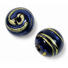 1 Murano Glass Purple Velvet & Black Lines White Gold Foiled 25mm Round Bead - Qty Discounts apply