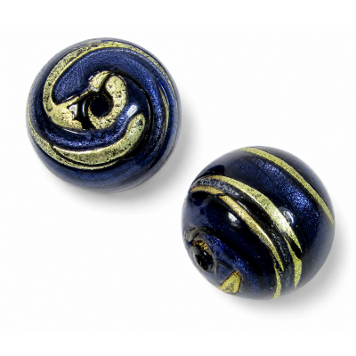 1 Murano Glass Purple Velvet & Black Lines White Gold Foiled 25mm Round Bead - Qty Discounts apply