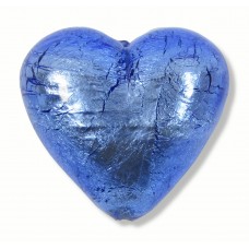 1 Murano Glass Sapphire Silver Foiled 30mm Heart 