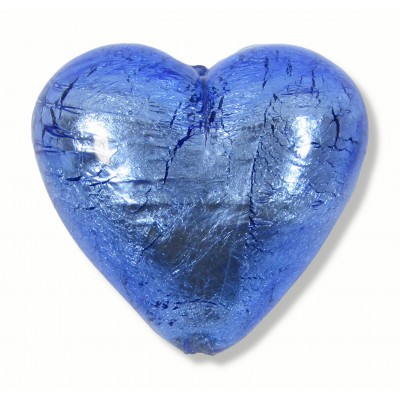 1 Murano Glass Sapphire Silver Foiled 30mm Heart 