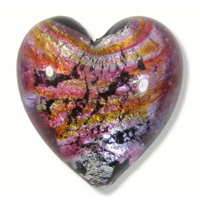 1 Murano Glass Silver Foil Rose Bloom 30mm Heart
