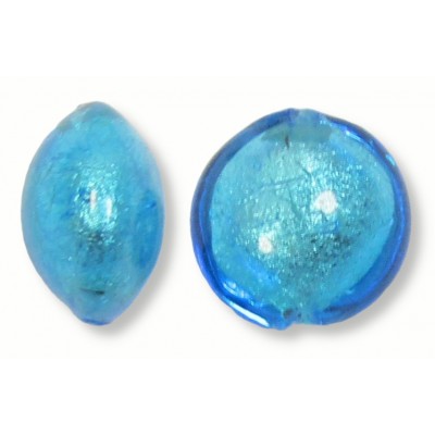 1 Murano Glass Dark Aquamarine White Goldfoil 10mm Lentil