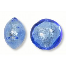 1 Murano Glass Sapphire 10mm White Goldfoil Lentil