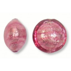 1 Murano Glass Rose White Gold Foiled 10mm Lentil Bead
