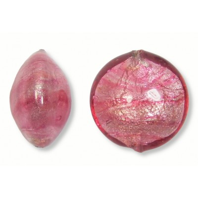 1 Murano Glass Rose White Gold Foiled 14mm Lentil Bead