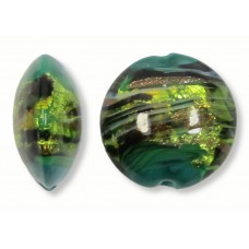 1 Murano Glass Gold Foiled Veridian Green Swish 14mm Lentil