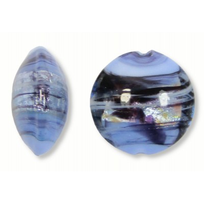 1 Murano Glass White Gold Foiled Periwinkle Swish 14mm Lentil