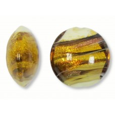 1 Murano Topaz Gingerbread Colour Swish Goldfoiled 14mm Lentil Bead