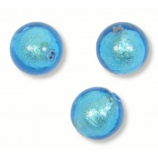 10 Murano Glass Mid Aquamarine White Gold Foiled 8mm Round Beads