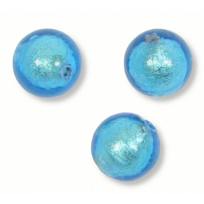 10 Murano Glass Mid Aquamarine White Gold Foiled 8mm Round Beads