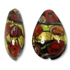 1 Murano Glass Amore Red Goldfoil & Aventurine 20mm Pear Drop