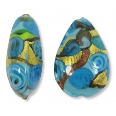 1 Murano Glass Amore Aquamarine Goldfoil & Aventurine 20mm Pear Drop