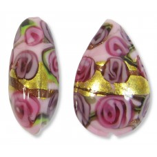 1 Murano Glass Amore Rose and Amethyst Goldfoil & Aventurine 20mm Pear Drop