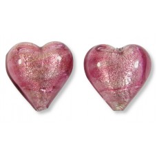 2 Murano Rose White Gold Foiled 14mm Heart Beads