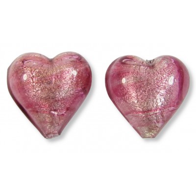 2 Murano Rose White Gold Foiled 14mm Heart Beads