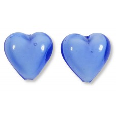 2 Murano Glass 14mm Hearts Periwinkle Blue over White Core