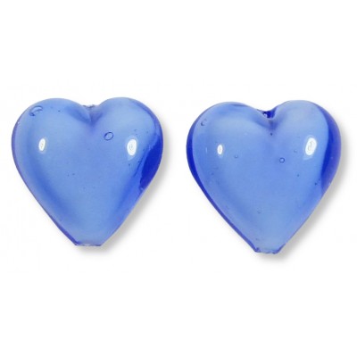 2 Murano Glass 14mm Hearts Periwinkle Blue over White Core