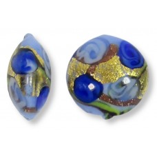 1 Murano Glass Amore Aquamarine and Sapphire Goldfoil & Aventurine 14mm Lentil