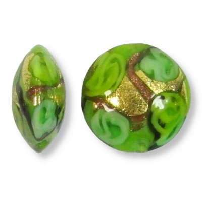 1 Murano Glass Amore Lime Goldfoil & Aventurine 14mm Lentil