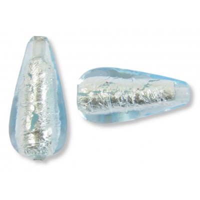 1 Murano Glass Light Aquamarine Silver Foiled 20mm Drop Bead
