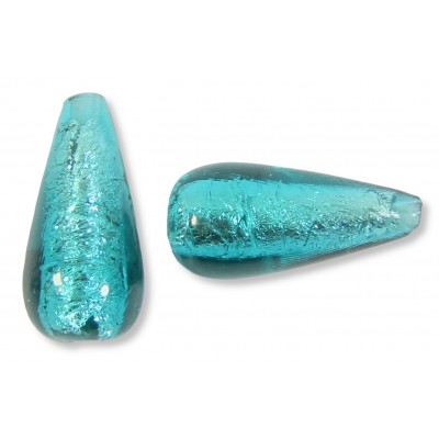 1 Murano Glass Verde Marino Silver Foiled 20mm Drop Bead