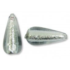 1 Murano Glass Black Diamond Silver Foiled 20mm Drop Bead