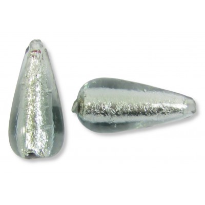 1 Murano Glass Black Diamond Silver Foiled 20mm Drop Bead