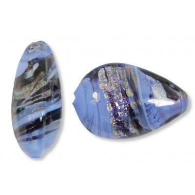 1 Murano Glass White Goldfoiled Periwinkle Blue Swish 20mm Pear Drop