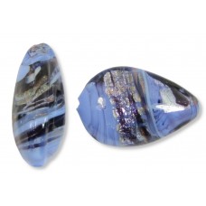 1 Murano Glass White Goldfoiled Periwinkle Blue Swish 20mm Pear Drop