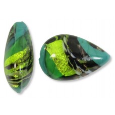 1 Murano Veridian Green Swish Goldfoiled 20mm Pear Drop