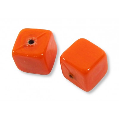 2 Murano Glass Satsuma Orange 8mm Cube Beads