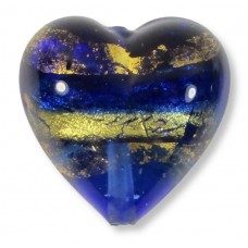 1 Murano Glass Sapphire Gold foiled Band 18mm Heart