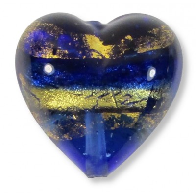 1 Murano Glass Sapphire Gold foiled Band 18mm Heart