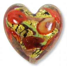 1 Murano Glass Amore Ruby Red Goldfoil & Aventurine 20mm Heart 1 Murano Glass Amore Ruby Red Goldfoil & Aventurine 20mm Heart
