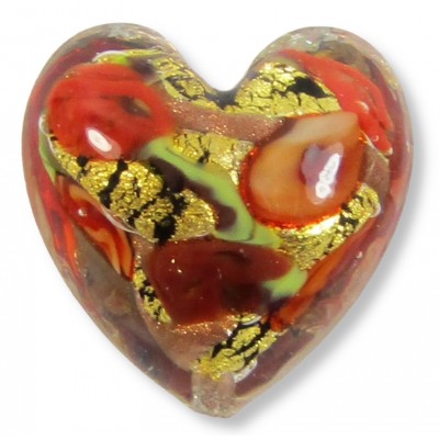 1 Murano Glass Amore Ruby Red Goldfoil & Aventurine 20mm Heart