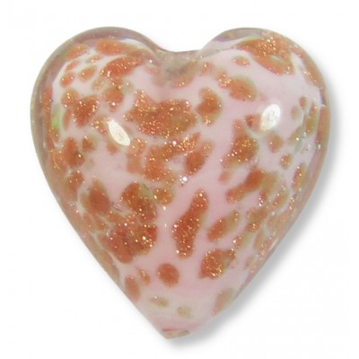 1 Murano Glass Pastel Pink with Aventurine 20mm Heart Bead