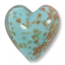 1 Murano Glass Pastel Light Turquoise with Aventurine 20mm Heart Bead 1 Murano Glass Pastel Light Turquoise with Aventurine 20mm Heart Bead