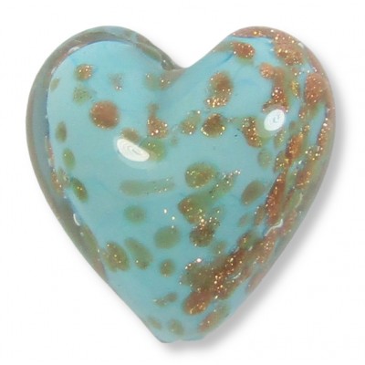 1 Murano Glass Pastel Light Turquoise with Aventurine 20mm Heart Bead