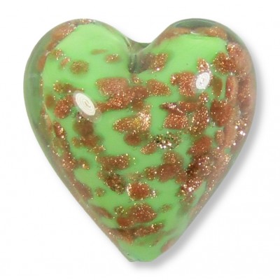 1 Murano Glass Pastel Nile Green with Aventurine 20mm Heart Bead