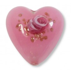 1 Murano Glass Pink with Rose Flower, Aventurine & Rose Flower 20mm Heart Bead 1 Murano Glass Pink with Rose Flower, Aventurine & Rose Flower 20mm Heart Bead
